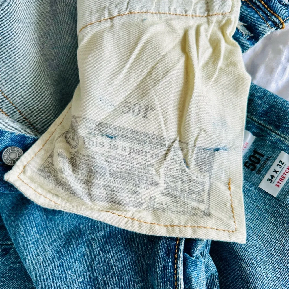 Levi’s 501 The Ben Stretch Medium Wash Button Fly Straight Leg Blue Jeans - Picture 8 of 12